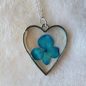 Dried/Pressed Blue Flower Necklace